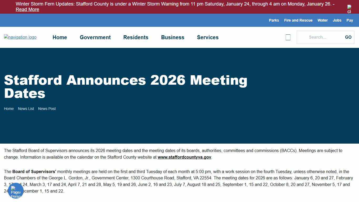 Stafford Announces 2026 Meeting Dates